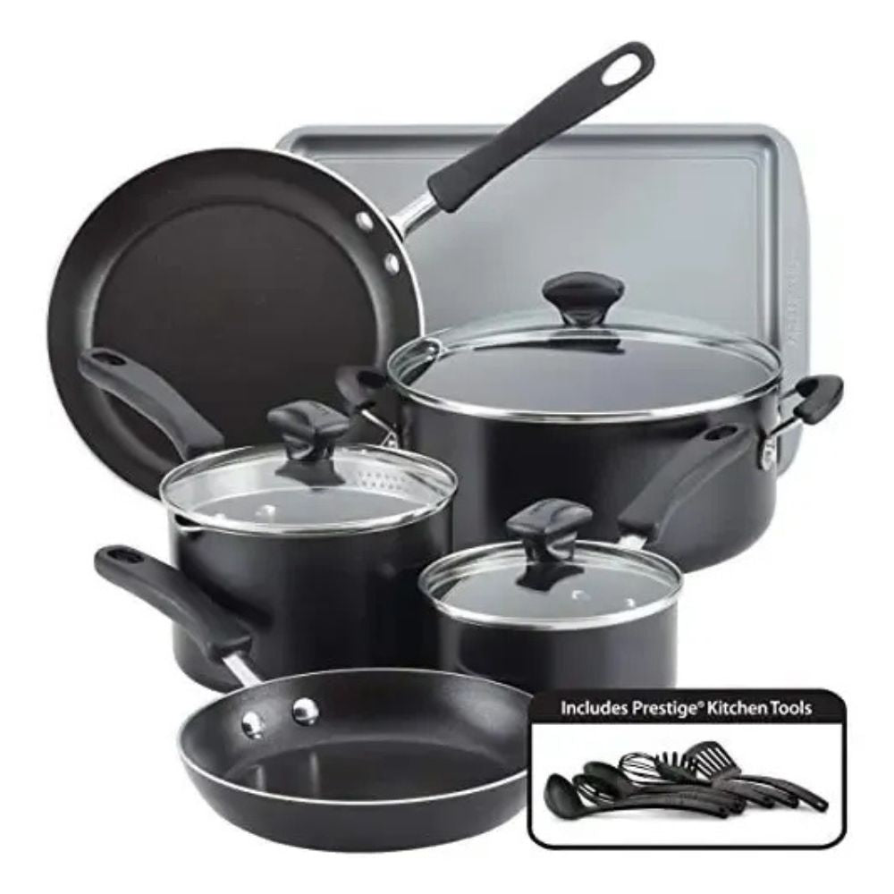 Farberware Set De Ollas Sartenes Y Utensilios 15Pzas Black