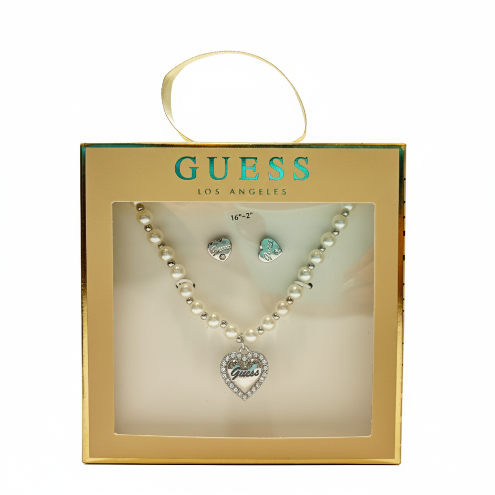 Guess Set De Pulsera Y Zarcillos Plated & Perlas