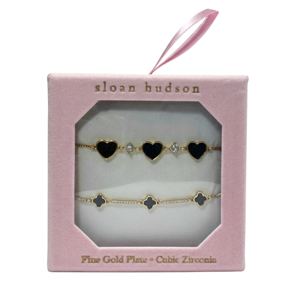Sloan Hudson Set de 2 Pulseras de Corazones Negros