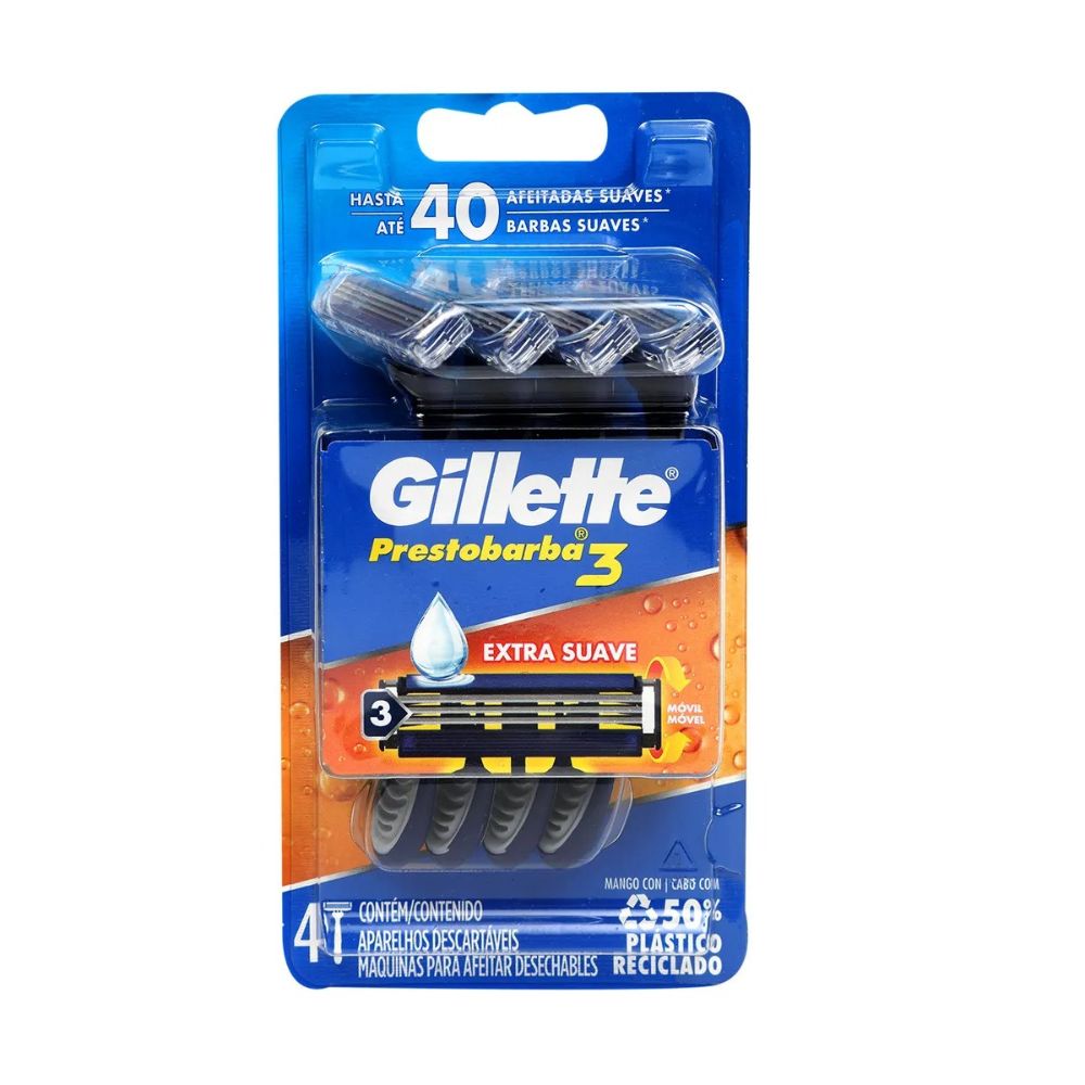 Gillette Maquina De Afeitar Prestobarba 3 Extra Suave 4Und