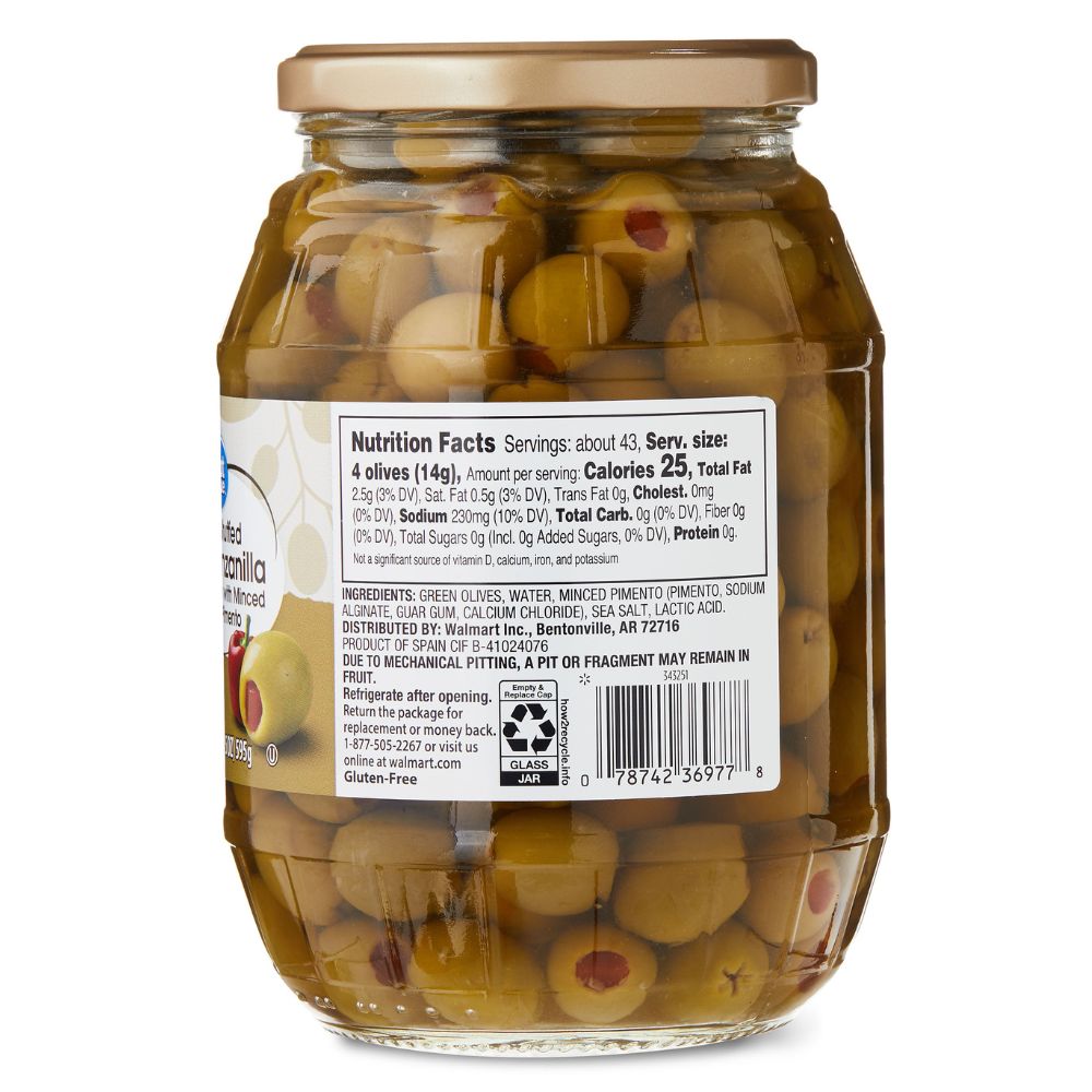 Great Value Aceitunas Rellenas Stuffed Manzanilla Olives With Minced Pimento 595g