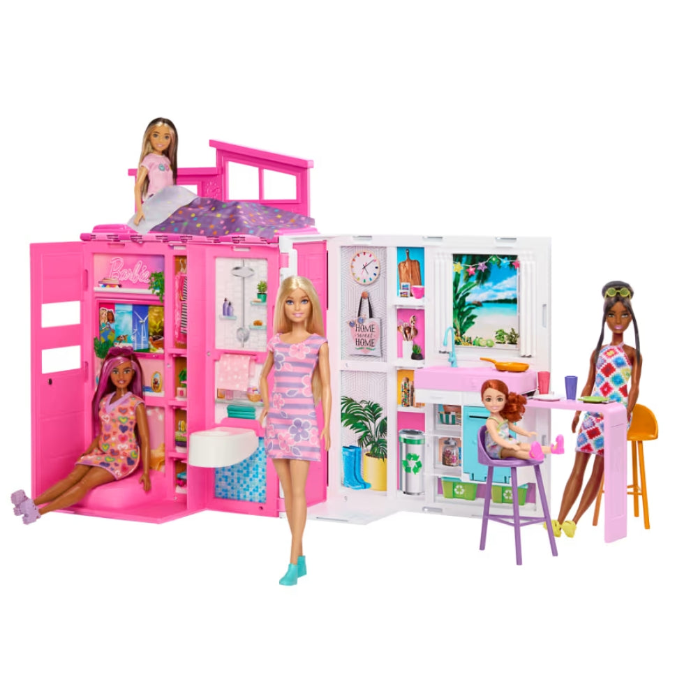 Barbie Casa de Muñecas Glam con Muñeca 4 Areas para jugar + Muñeca