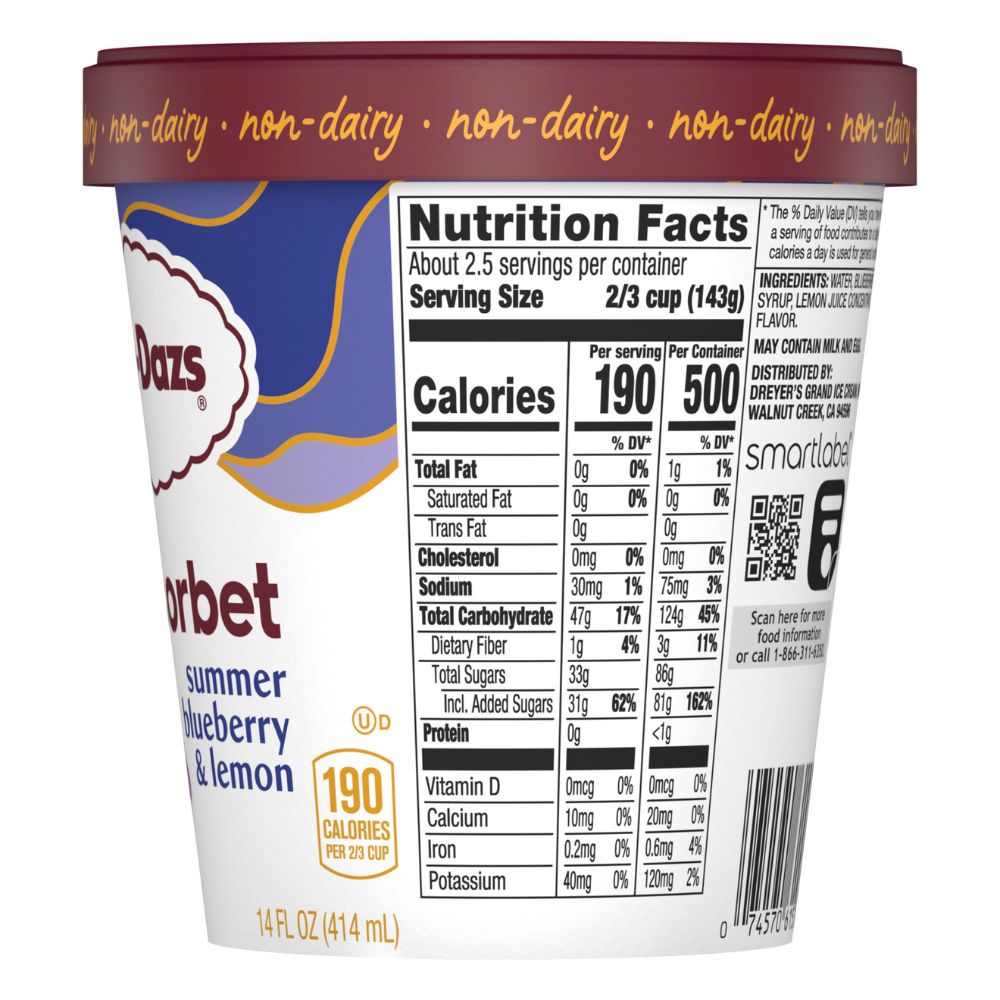 Helado Haagen-Dazs Sorbet Summer Blueberry & Lemon 414ml