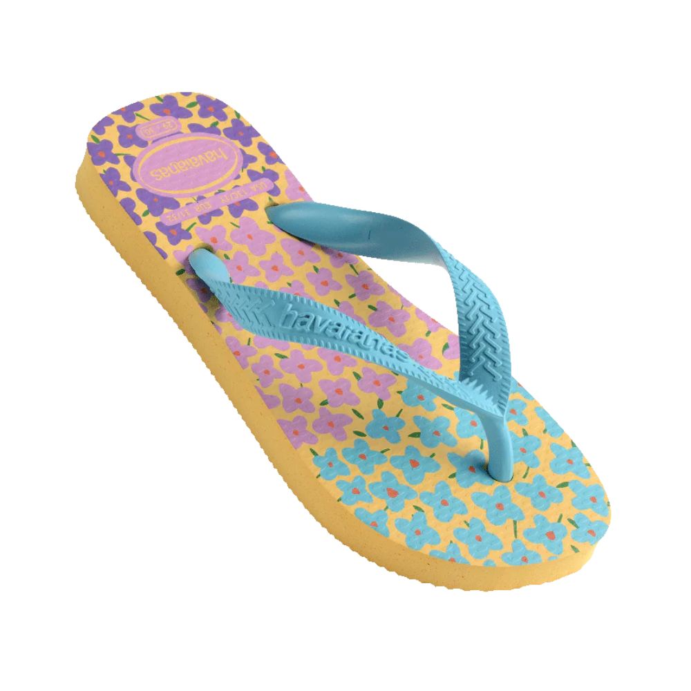 Havaianas Sandalias Para Niñas Flowers Blue-Yellow
