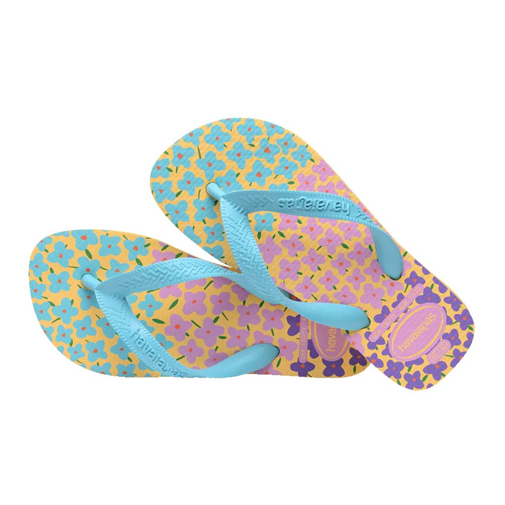 Havaianas Sandalias Para Niñas Flowers Blue-Yellow