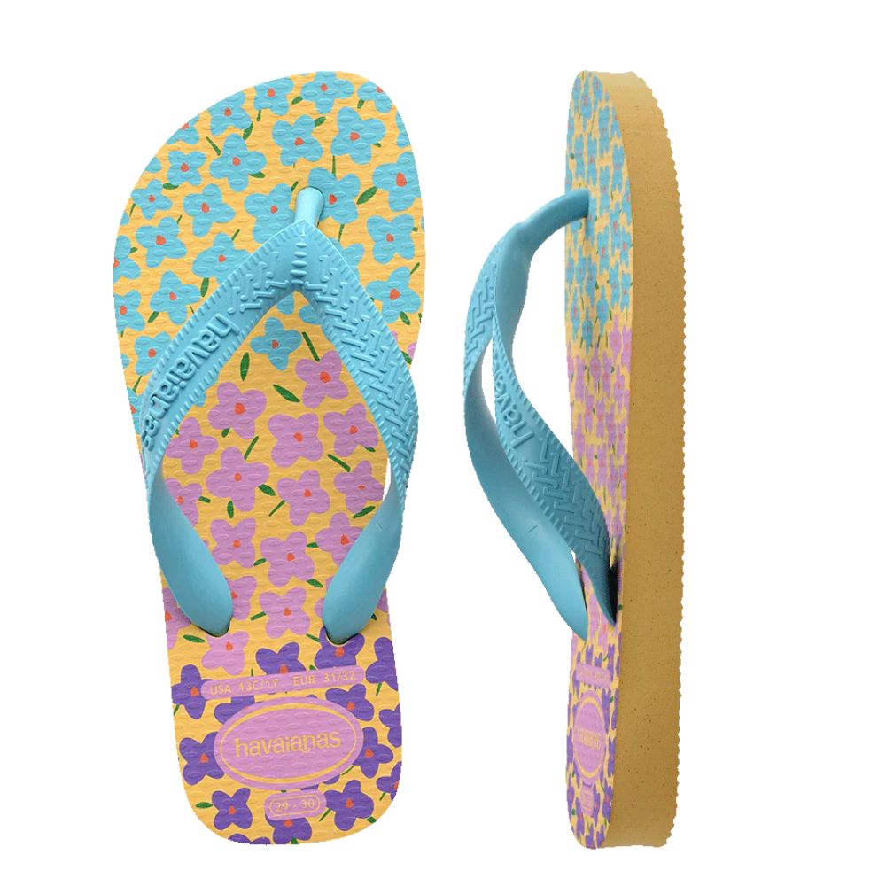 Havaianas Sandalias Para Niñas Flowers Blue-Yellow