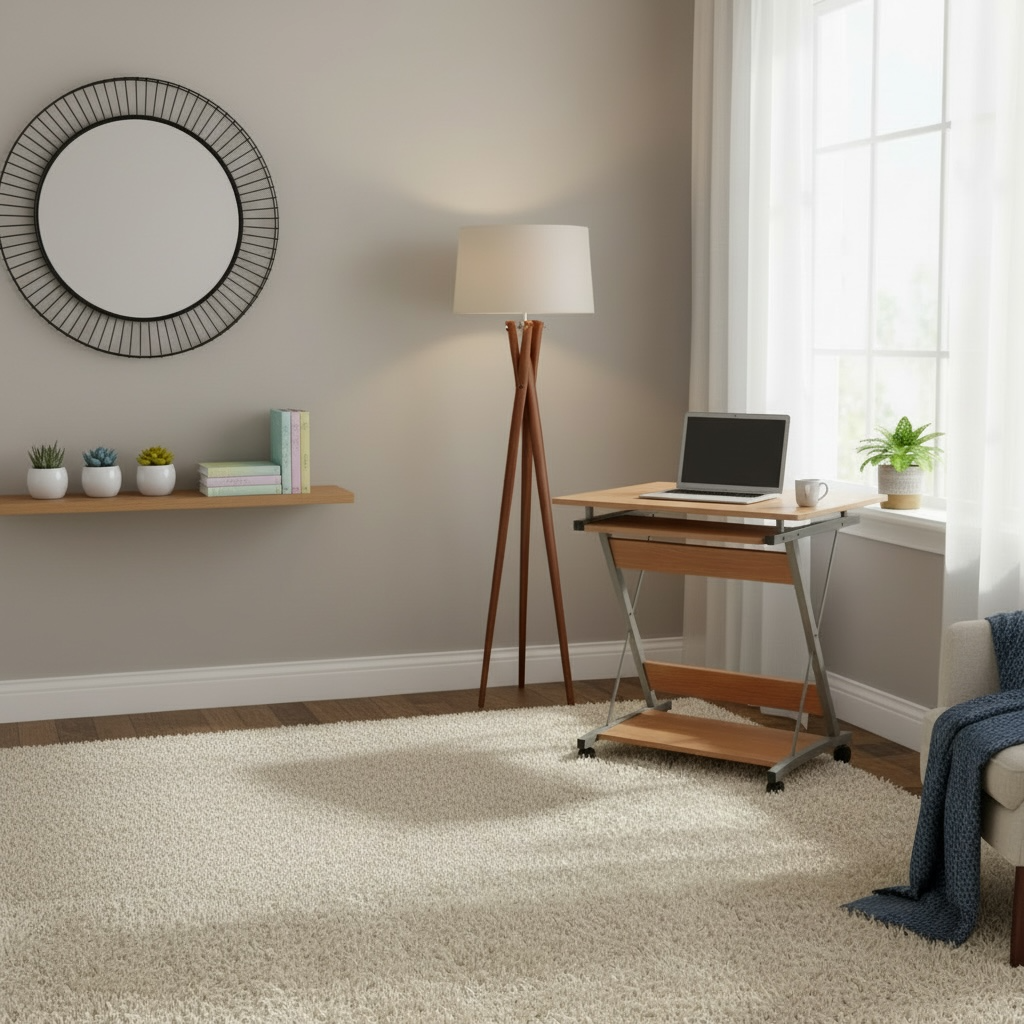 Escritorio con Repisa Extraíble y Ruedas Color Natural 66x51x74 cm