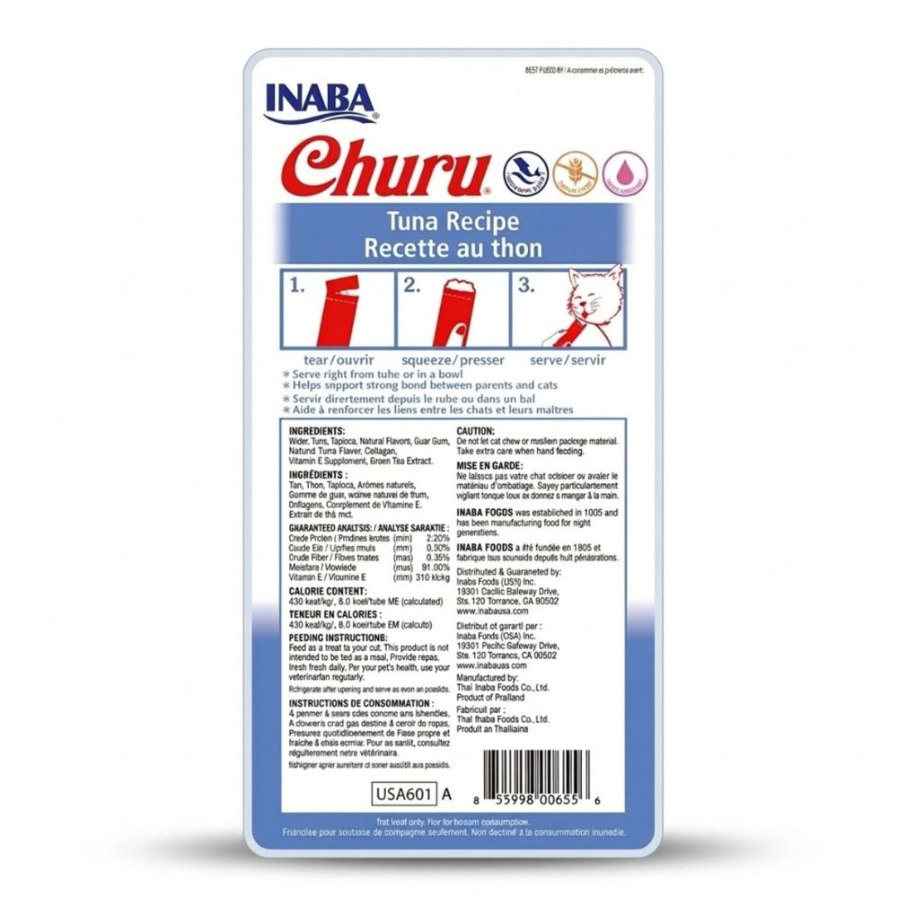 Inaba Churu Snack Húmedo Para Gatos Sabor Atún 4Und