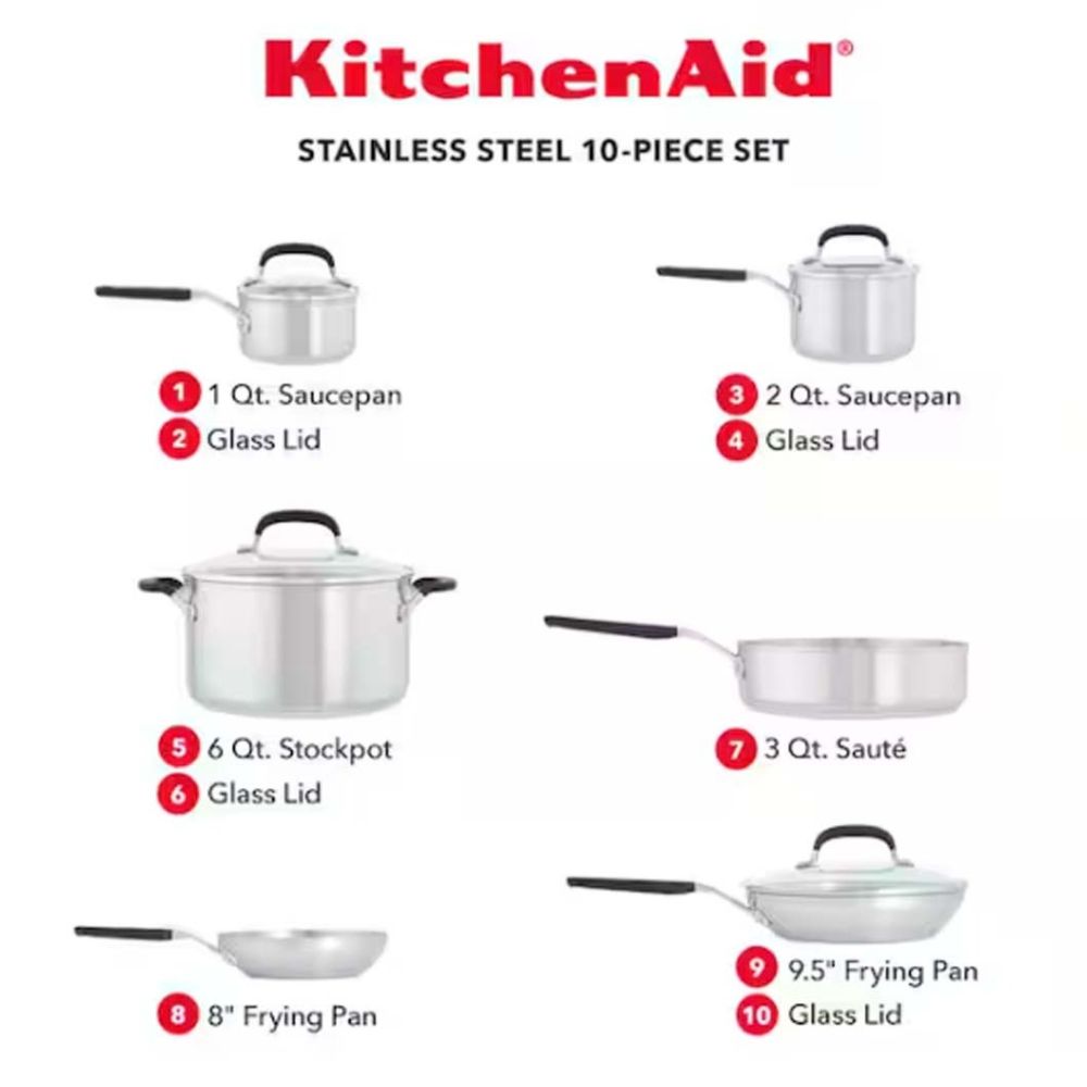 KitchenAid Set De Ollas Y Sartenes De Acero Inoxidable 10Pzs