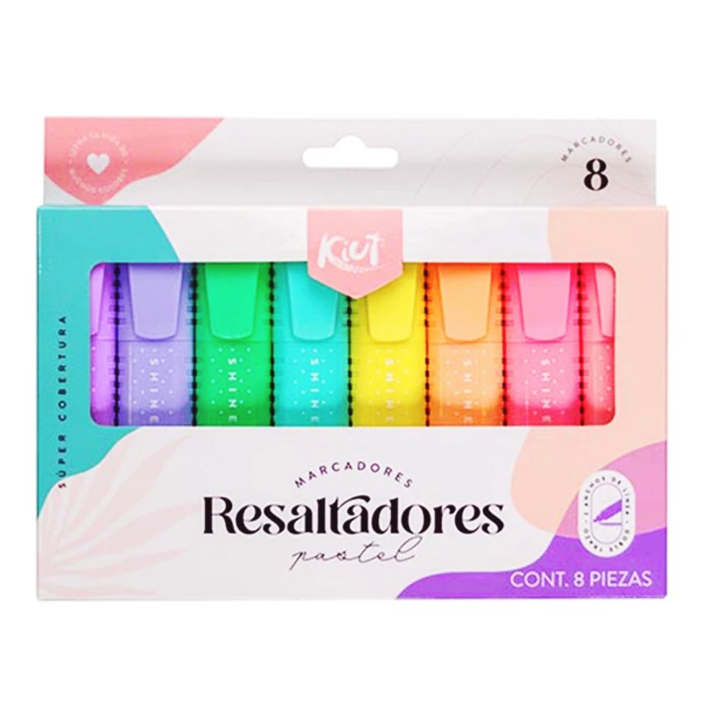 Kiut Marcadores Resaltadores Pastel Punta Biselada 8 Unidades