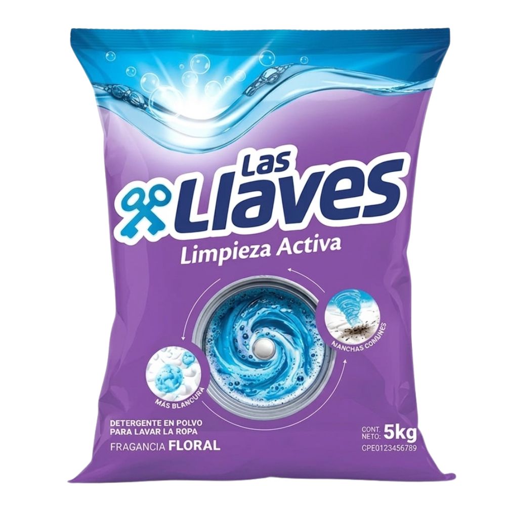 Las Llaves Detergente En Polvo Limpieza Activa Floral 5Kg