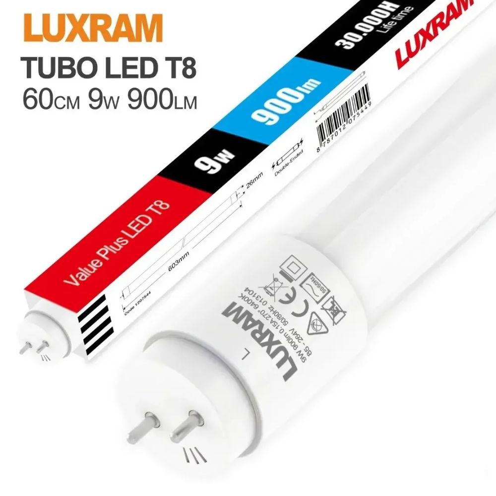 Bombillo Led LuxRam Value Plus White 6400K T8 9W