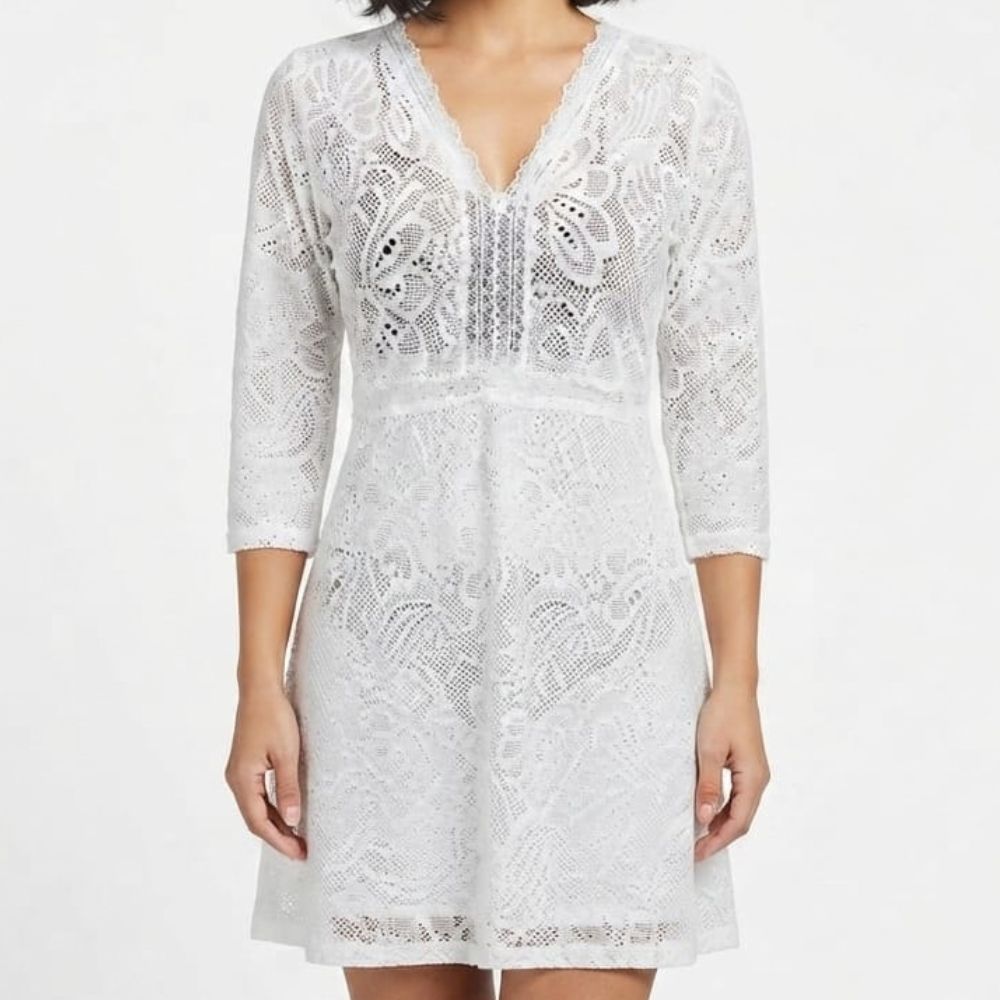 Mania De Ti Vestido Playero Manga Larga Blanco