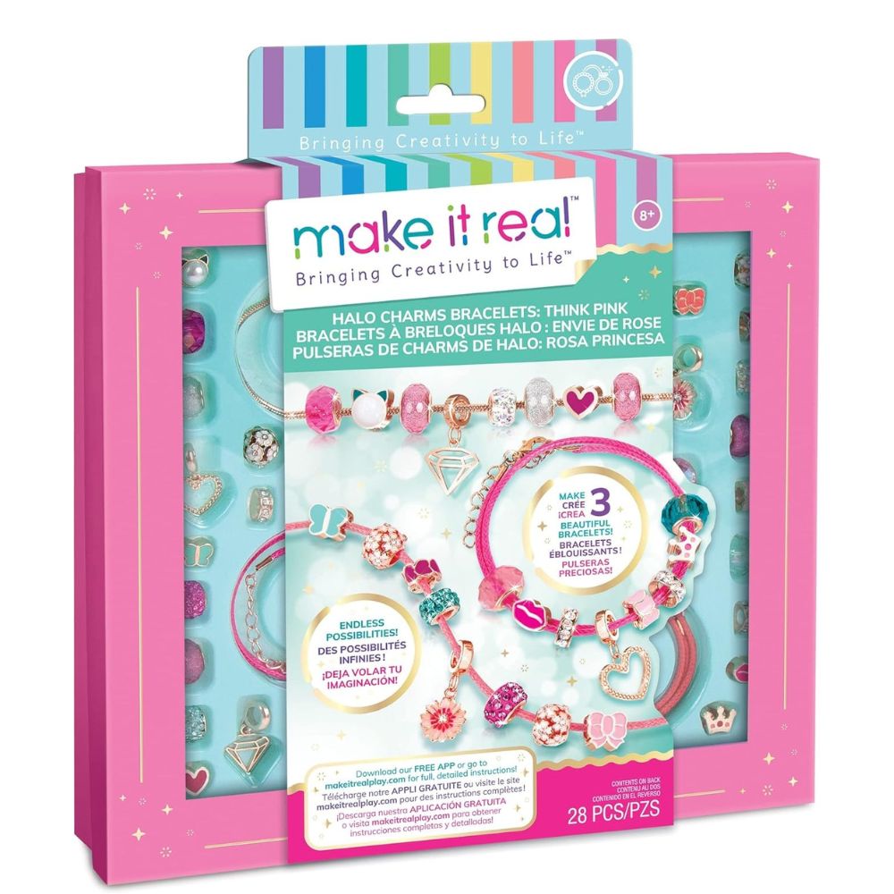 Make It Real Pulseras De Charms De Halo Rosa Princesa 8+ 28Pzs