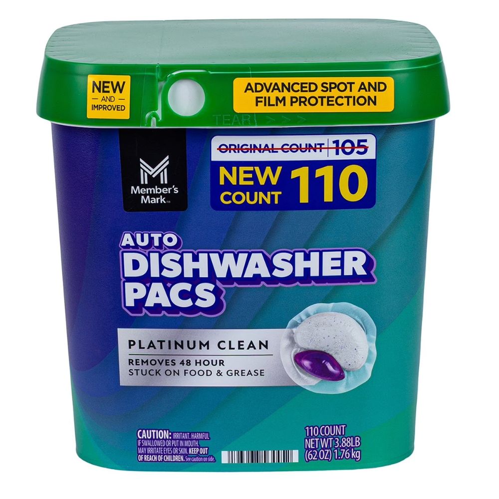 Member's Mark Auto Dishwasher Pacs Platinum Clean Fresh Clean Scent 110 Pack 1.76Kg