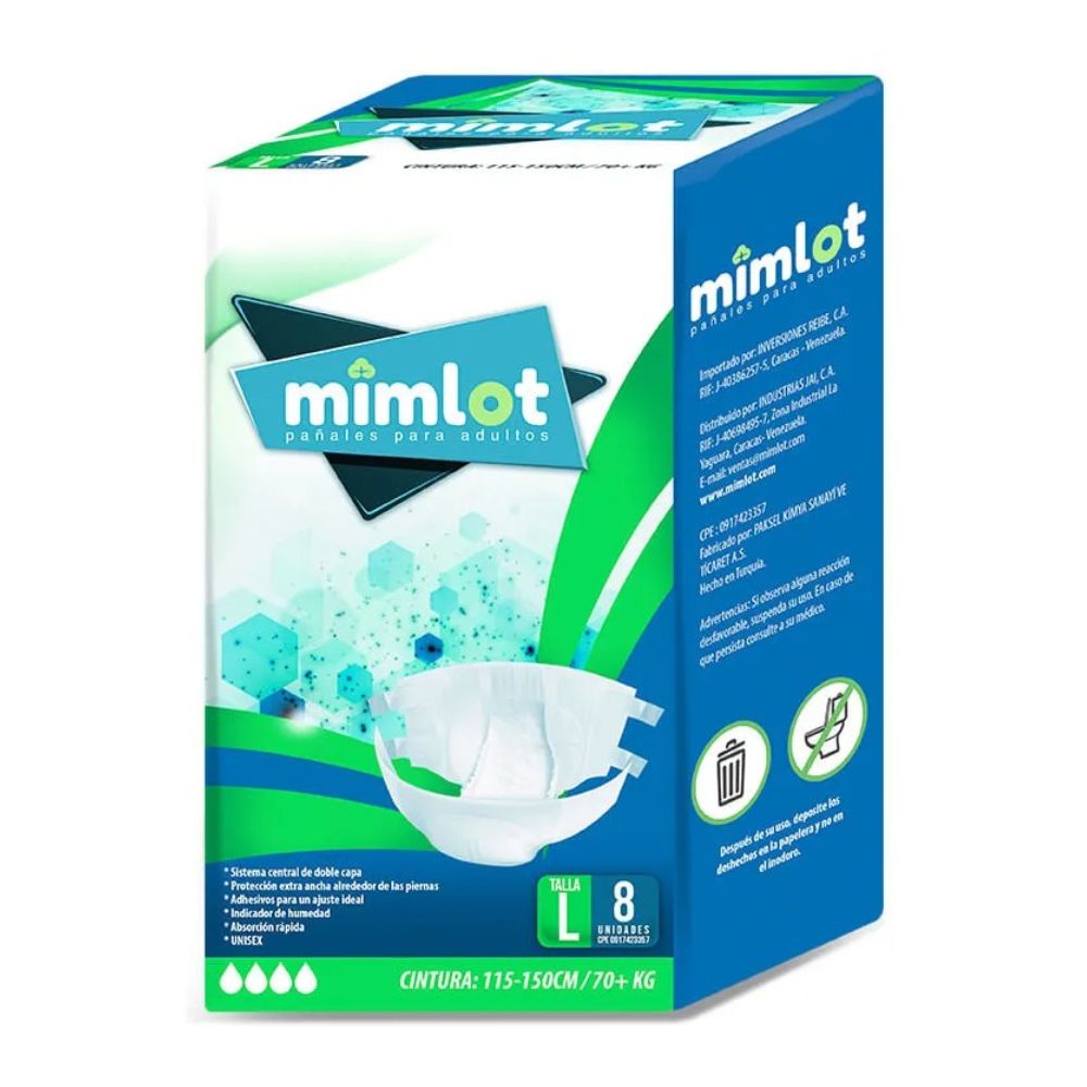 Mimlot Pañales Para Adultos Unisex Talla L 8 Und