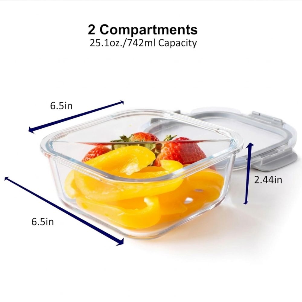 Orii Glass Contenedor Food Storage Compartment Cuadrado 1pc