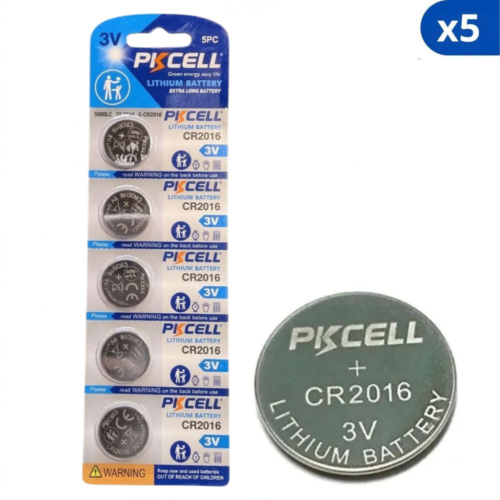 Pkcell Pilas De Litio CR2016 Extra Long 3V Paquete 5Und