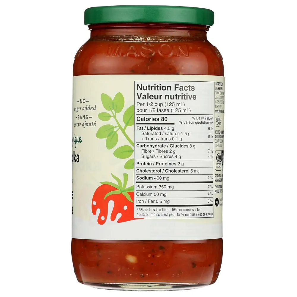 365 Whole Foods Market  Organic Creamy Vodka Pasta Sauce 709g