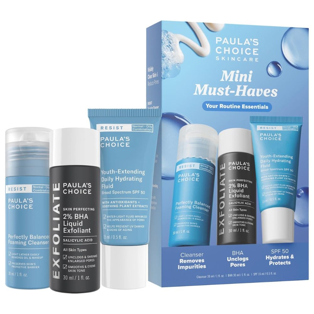 Paula's Choice Mini Set Must-Haves with 2% BHA Exfoliating Toner, Foaming Cleanser, & SPF 50