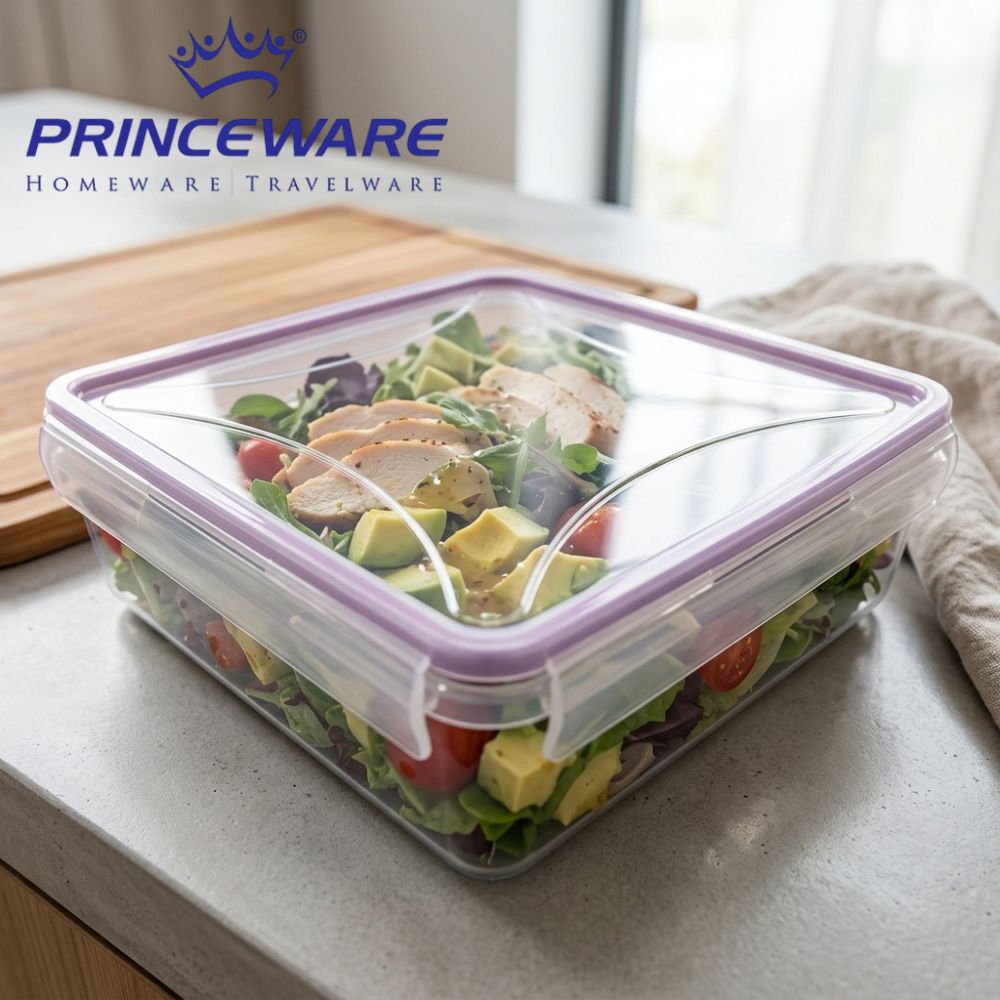 Contenedor De Alimentos Cuadrado Princeware Con Tapa Hermética Purple 1395ml