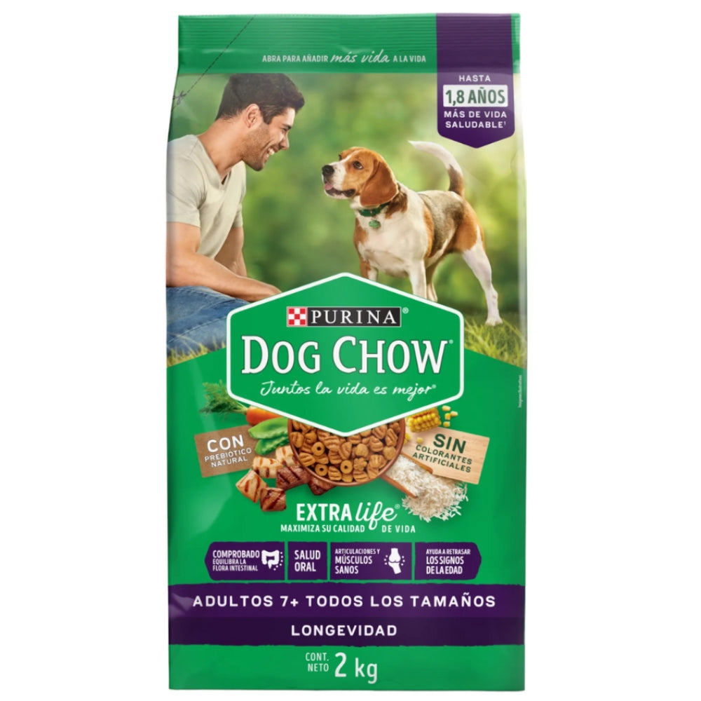 Purina Dog Chow Adultos 7+Todos los Tamaños  Sin Colorante y Probiotico 2kg
