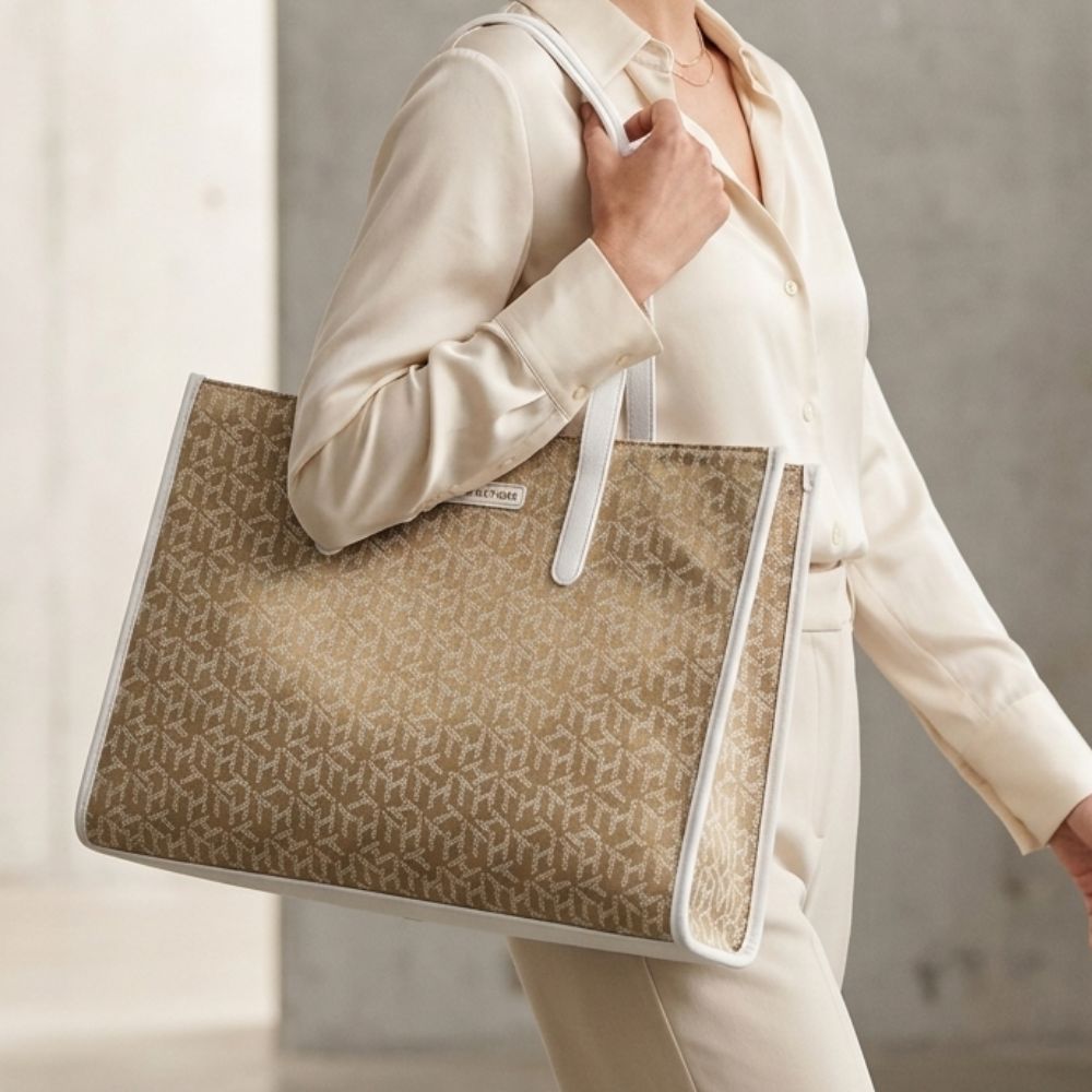 Tommy Hilfiger Cartera Tote Monogram Cream Gold