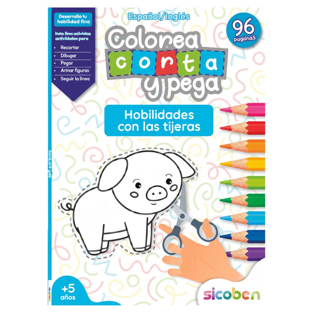 Corto Pego Y Coloreo Español-Inglés Libro Para Niños 5+