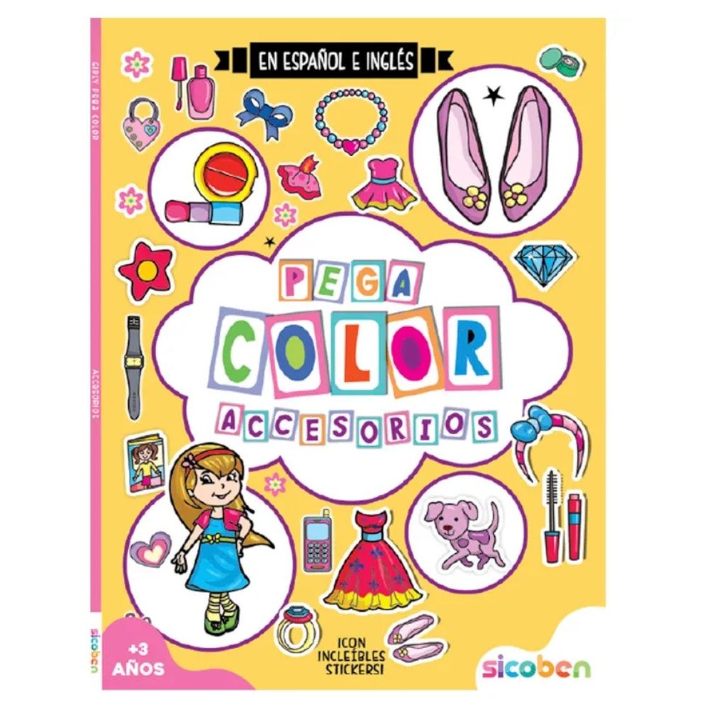 Libro Para Niños Pega Color Girly De Accesorios Español/Inglés  3+