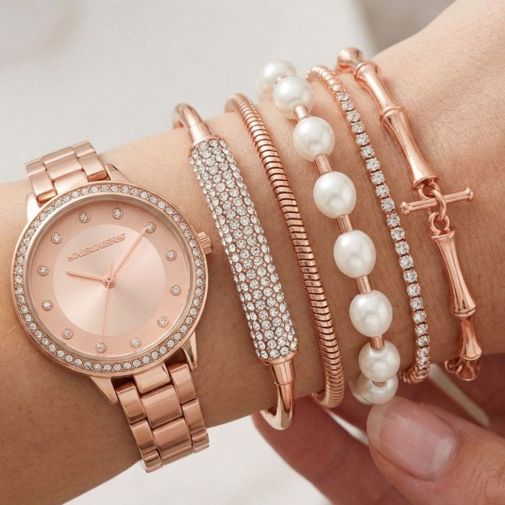Skechers Set De Reloj y Pulseras Para Damas