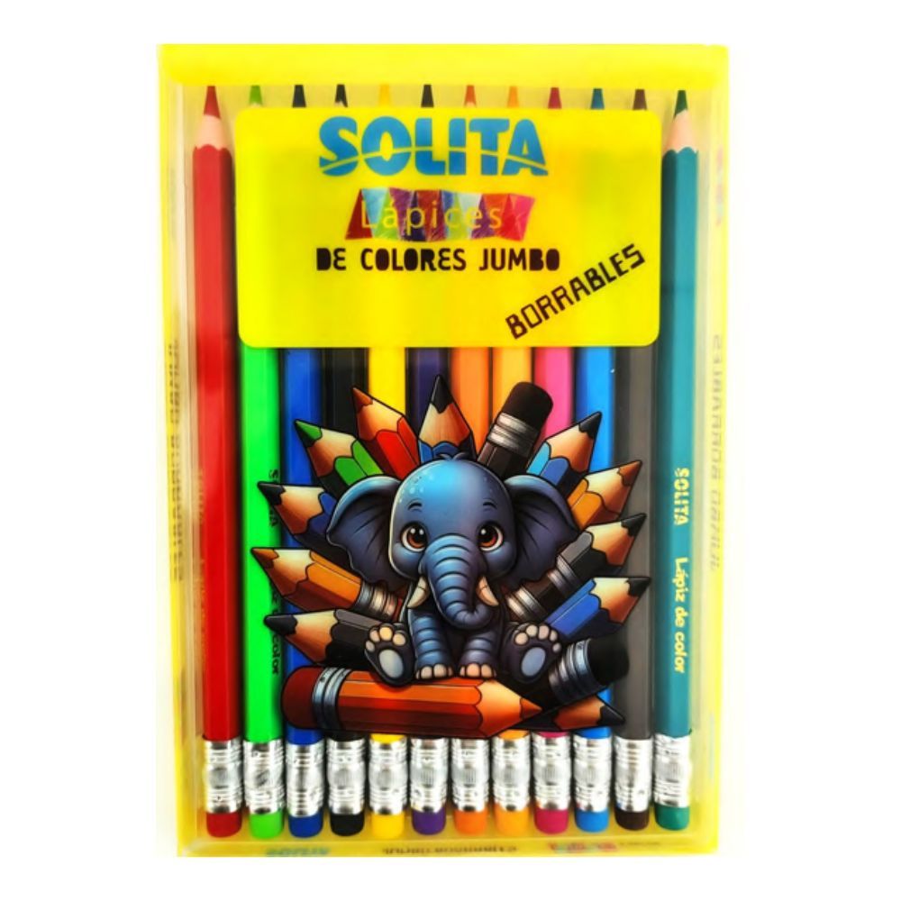 Solita Lápices De Colores Jumbo Borrables 12 Pzas