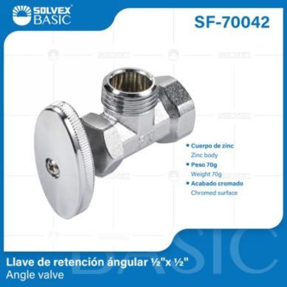 Solvex Basic Llave Cromada De Arresto Diseño Angular De 90° De 1/2" x 1/2"