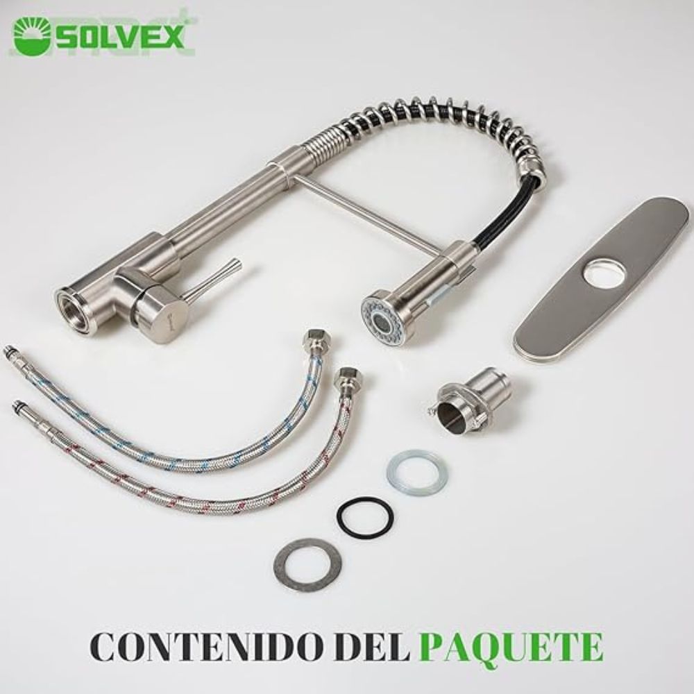 Solvex Smart Grifería Satinada Monomando Para Fregadero Con Rociador Extraible Doble Función Con Flange Acero Inoxidable de 10"