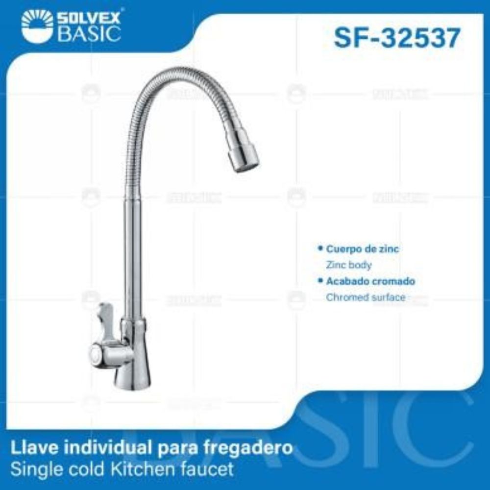 Solvex Basic Llave Cromada Individual De Zinc Para Fregadero