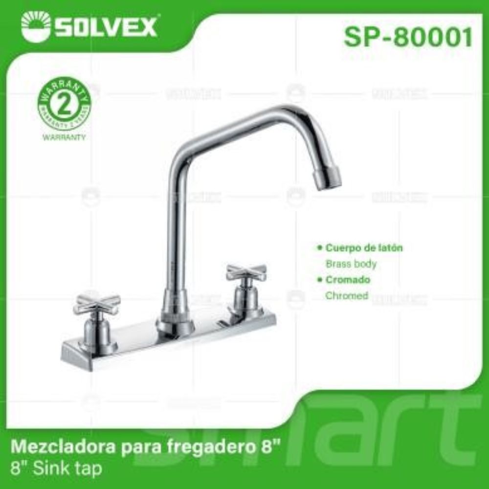 Solvex Smart Grifo Cromado Para Fregadero De latón De 8" Manijas Cruz Giro Completo De Zinc