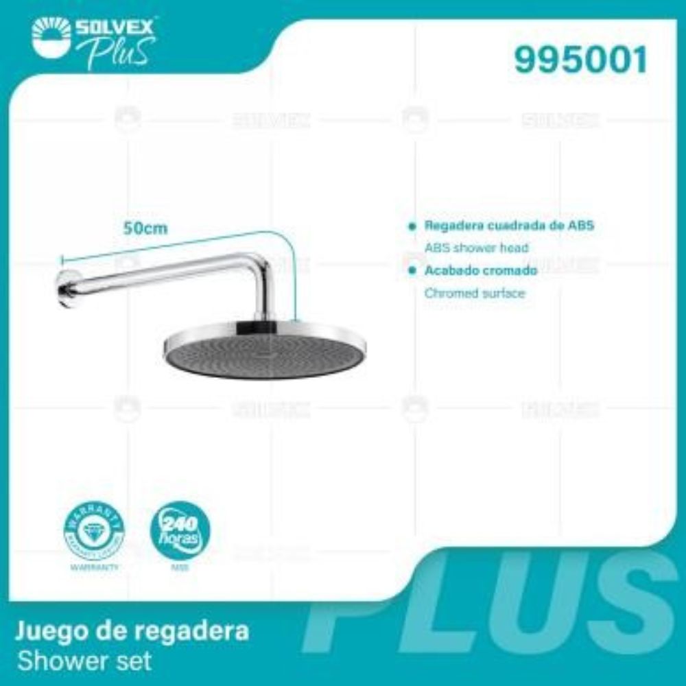 Solvex Plus Juego De Ducha Cromada De 10" Redondo ABS Brazo De 50cm