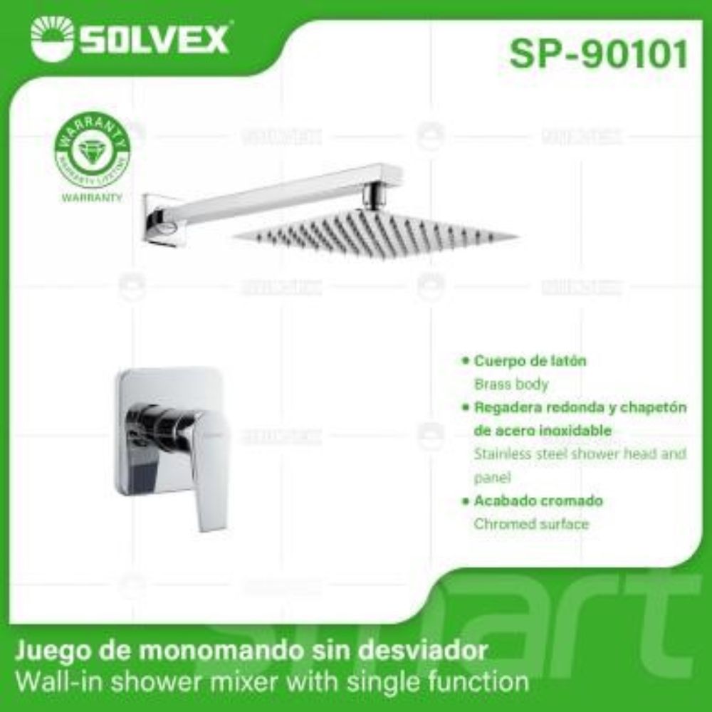 Solvex Juego De Ducha Cuadrada Cromada Con Grifo Monomando Cuadrado De 8"