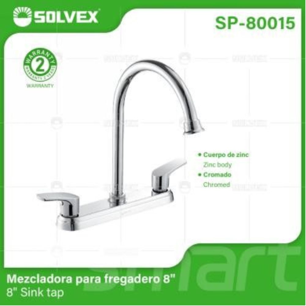 Solvex Smart Grifo Cromado Para Fregadero De Acero Inoxidable De 8" Cuello Cisne Manijas 1/4 De Vuelta De Plástico