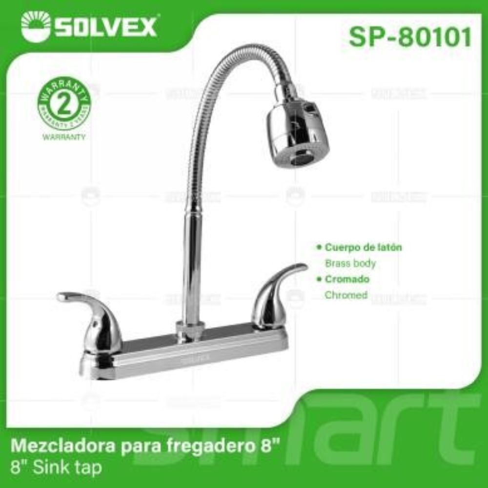 Solvex Smart Grifo Cromado Para Fregadero De Latón Cuello Flexible De 8" 2 Funciones