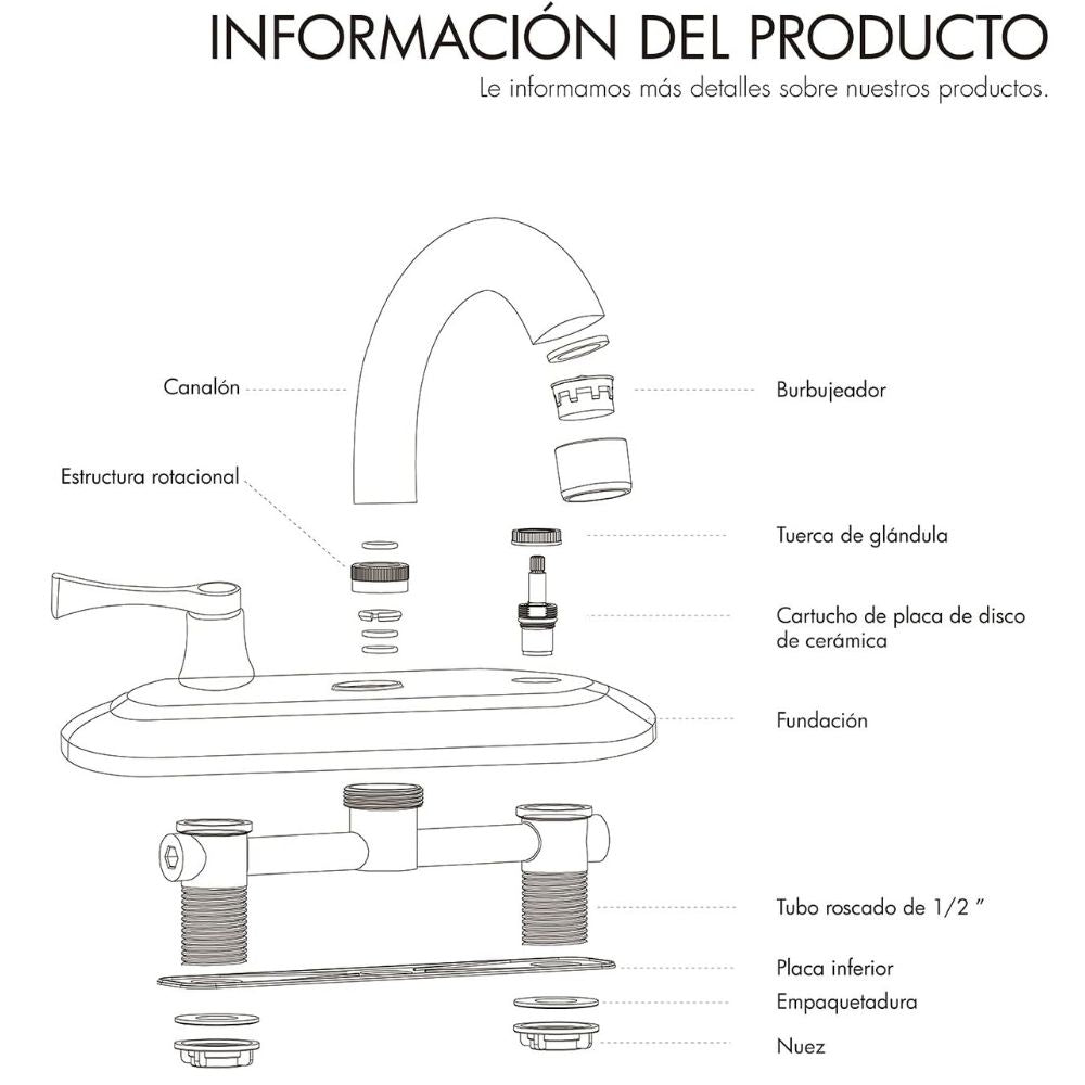 Solvex Smart Grifo Cromado Para Lavamanos De Latón De 4" Manijas De Zinc De 1/4 De Vuelta