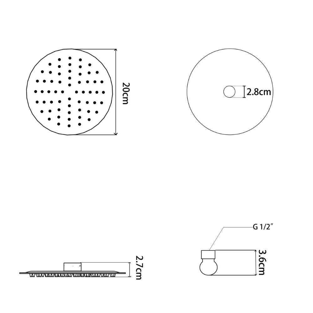 Solvex Regadera Cromada De Acero Inoxidable Redonda 8"(No incluye brazo ni roseta)