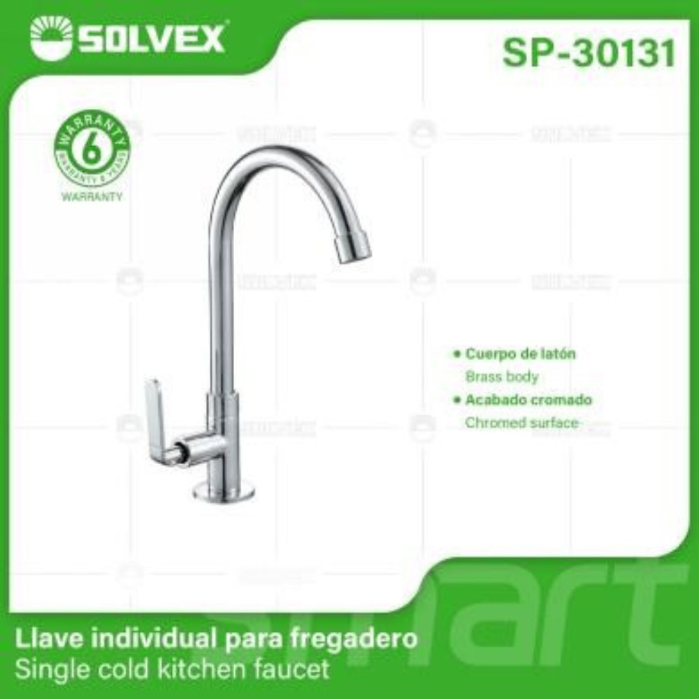 Solvex Smart Llave Cromada Individual De Latón Para Fregadero Cuello Cisne Alto