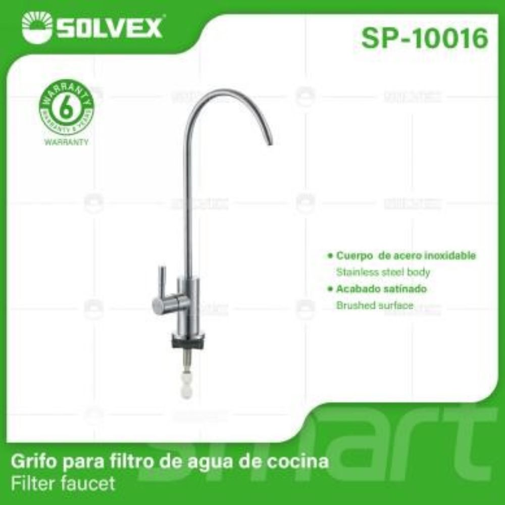 Solvex Smart Grifo Satinado Para Filtro De Agua De Cocina 1/4"x1/4" y Adaptador De 1/4"x1/2"