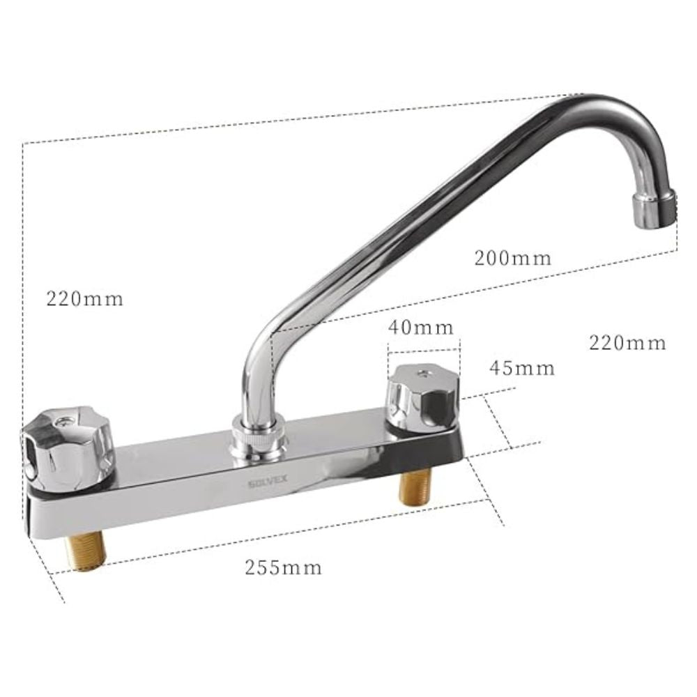 Solvex Smart Grifo Cromado Para Fregadero De Zinc Cuello Cuadrado De 8"  Manijas Ergonómicas Giro Completo De Plástico