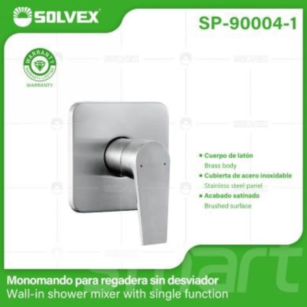 Solvex Smart Grifería Satinada Monomando Cuadrada Para Ducha De Pared Sin Desviador De 12x12cm