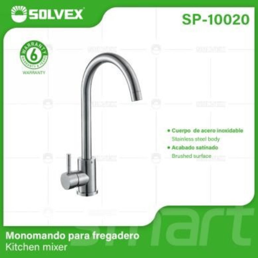 Solvex Smart Grifería Satinada Monomando Para Fregadero Cuello Cisne 39cm