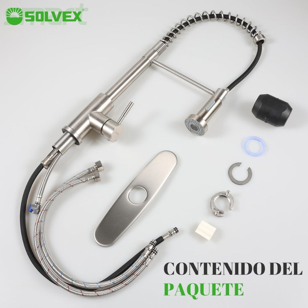 Solvex Smart Grifería Satinada Monomando Para Fregadero Rociador Extraíble Con Manguera Extensible de 1,5m Doble Función