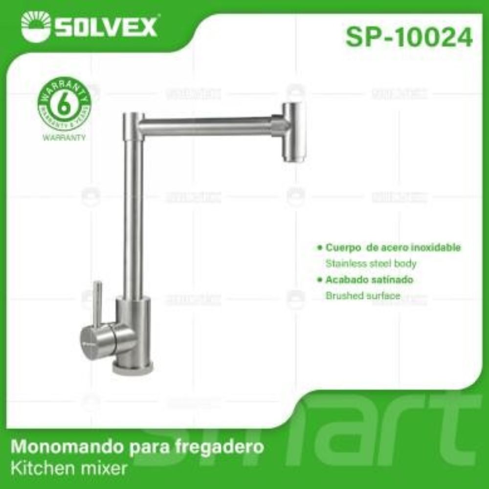 Solvex Smart Grifería Satinada Monomando Para Fregadero Cuello Recto Con Ángulo De 90°