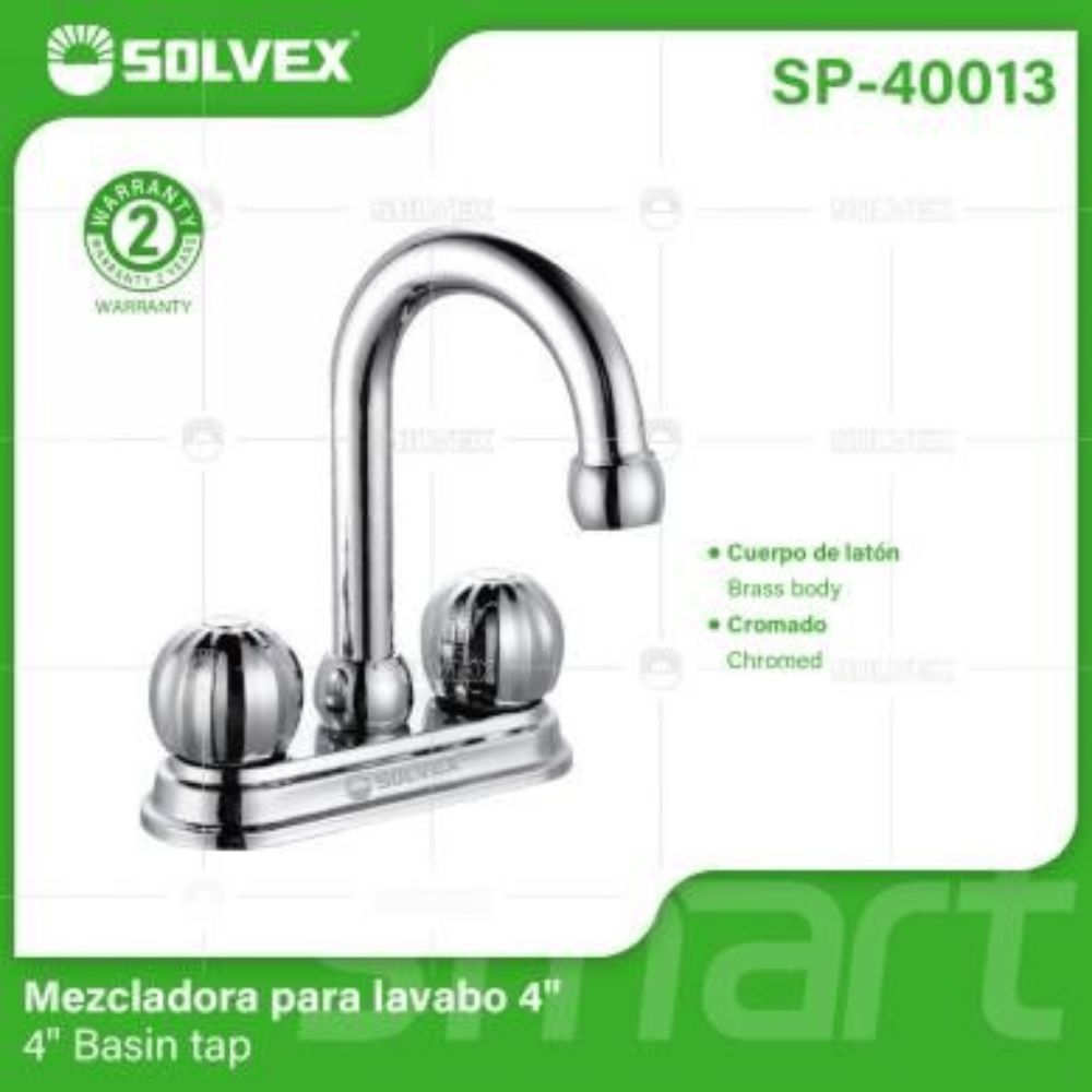 Solvex Grifo Cromado Para Lavamanos De Latón De 4" Manijas De Zinc Estilo Retro De Giro Completo