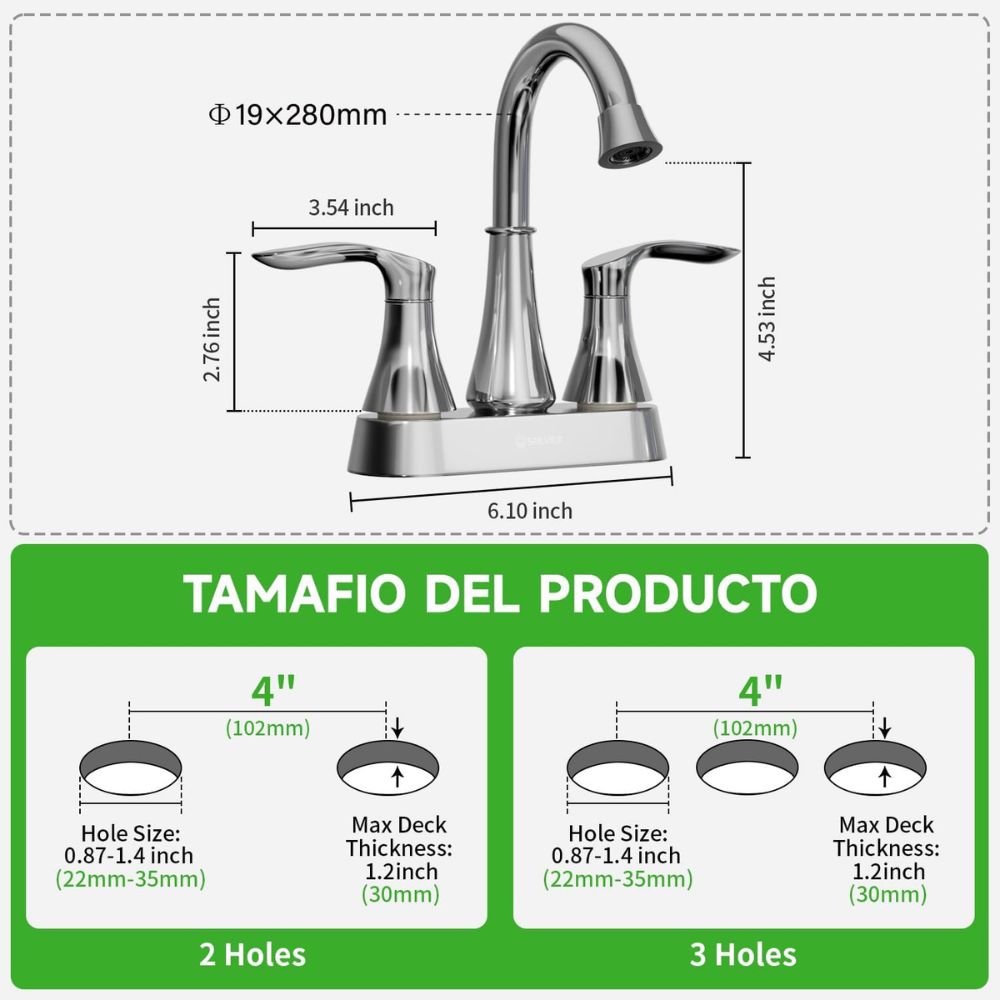 Solvex Smart Grifo Cromado Para Lavamanos De Latón De 4" Manijas Estilo Palanca De Plástico De 1/4 De Vuelta
